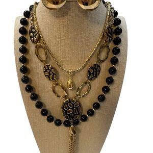 Curated Erika Lyons Black & Gold Statement Necklace & Mix/Match Jewelry Bundle